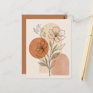 Minimalistische Botanische Lijnkunst Afdruk   Boho Briefkaart