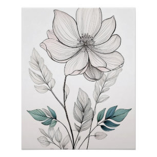 Minimalistische Botanische lijnkunst – Delicate Fl Perfect Poster