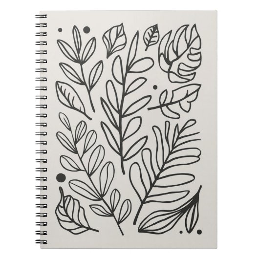 Minimalistische Botanische Line Art Leaves Notitieboek (Voorkant)