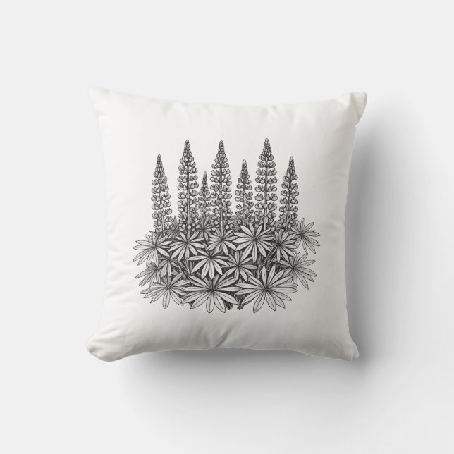 Minimalistische Botanische Lupine Worp Kussen (Voorkant)