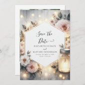 Minimalistische Botanische Mason Jar bruiloft Save The Date (Voorkant / Achterkant)