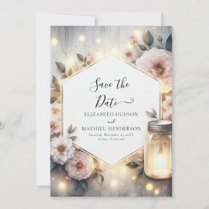 Minimalistische Botanische Mason Jar bruiloft Save The Date