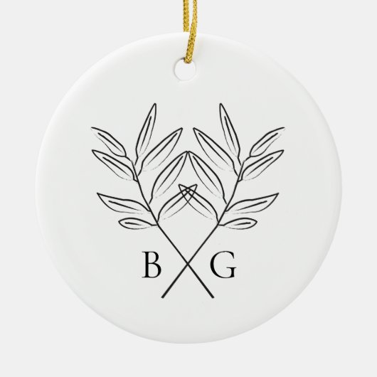 Minimalistische Botanische Monogram Bruiloft Keeps Keramisch Ornament (Voorkant)