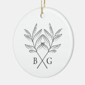 Minimalistische Botanische Monogram Bruiloft Keeps Keramisch Ornament (Links)