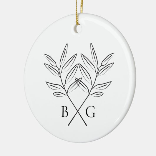Minimalistische Botanische Monogram Bruiloft Keeps Keramisch Ornament (Links)