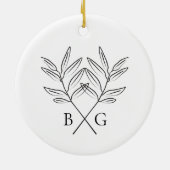 Minimalistische Botanische Monogram Bruiloft Keeps Keramisch Ornament (Achterkant)