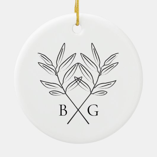 Minimalistische Botanische Monogram Bruiloft Keeps Keramisch Ornament (Achterkant)