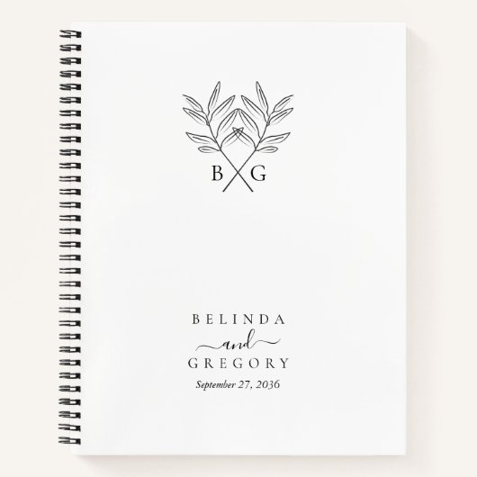 Minimalistische Botanische Monogram Bruiloft Plann Notitieboek (Voorkant)