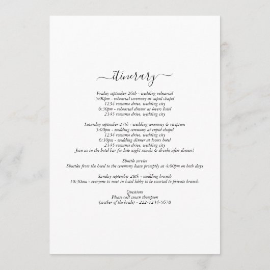 Minimalistische Botanische Monogram Bruiloft Route Programmakaart (Achterkant)