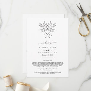 Minimalistische Botanische Monogram Bruiloft Route Programmakaart