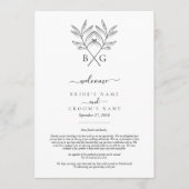 Minimalistische Botanische Monogram Bruiloft Route Programmakaart (Voorkant)