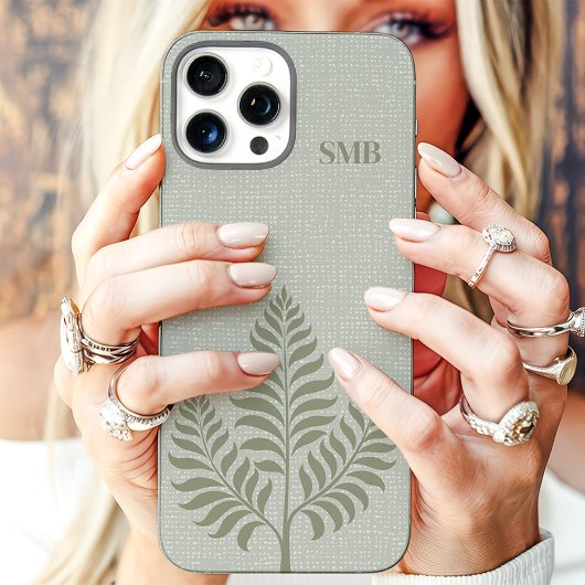 Minimalistische botanische monogram in saliegroen Case-Mate iPhone case