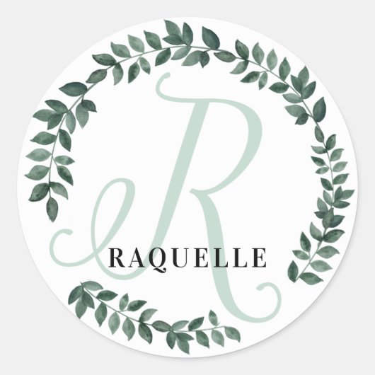 Minimalistische botanische monogram met eigen naam ronde sticker (Voorkant)