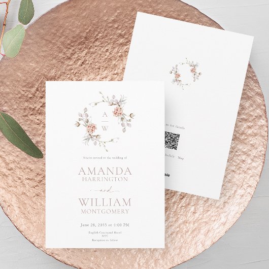 Minimalistische Botanische Monogram Uitnodiging