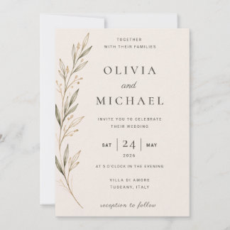 Minimalistische botanische olijftak bruiloft kaart