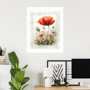 Minimalistische botanische papaverbloem poster