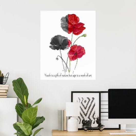 Minimalistische Botanische Poppy Flower Age Quote Poster (Thuiskantoor)