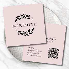 Minimalistische Botanische QR Code Blush Roze Vierkante Visitekaartje
