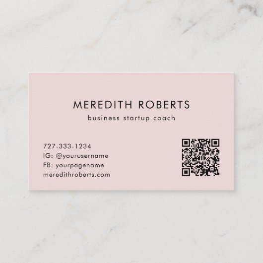 Minimalistische Botanische QR Code Blush Roze Visitekaartje (Achterkant)
