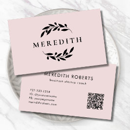 Minimalistische Botanische QR Code Blush Roze Visitekaartje