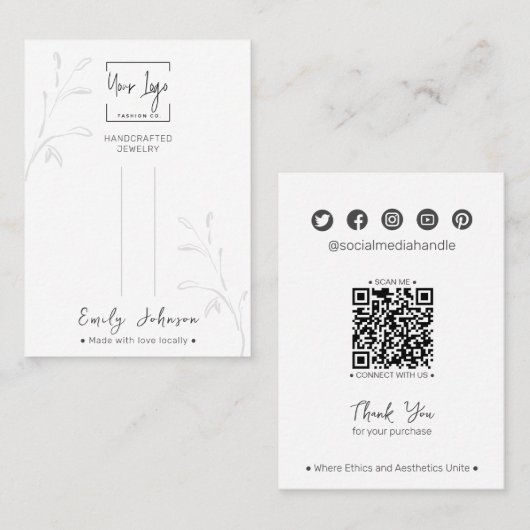 Minimalistische Botanische QR Sieraden Haarklem Di Contactkaartje (Voorkant / Achterkant)