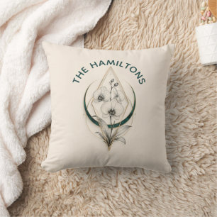 Minimalistische botanische roos aangepaste familie kussen