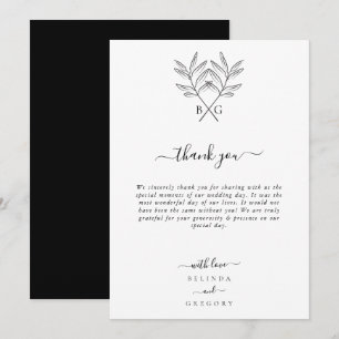 Minimalistische Botanische Rustieke Monogram Bruil Bedankkaart