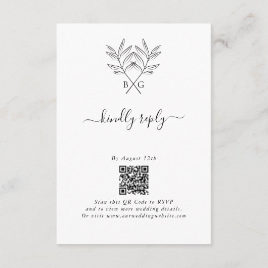 Minimalistische Botanische Rustieke Monogram Bruil Informatiekaartje (Voorkant)