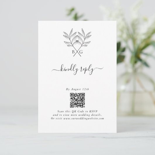 Minimalistische Botanische Rustieke Monogram Bruil Informatiekaartje (Staand voorkant)