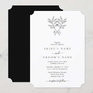 Minimalistische Botanische Rustieke Monogram Bruil Kaart