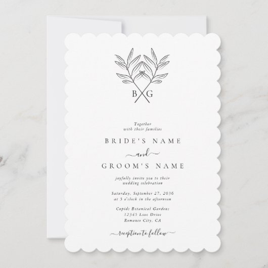 Minimalistische Botanische Rustieke Monogram Bruil Kaart (Voorkant)