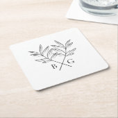 Minimalistische Botanische Rustieke Monogram Bruil Kartonnen Onderzetters (Schuin)