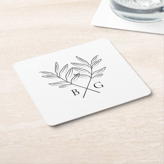 Minimalistische Botanische Rustieke Monogram Bruil Kartonnen Onderzetters (Schuin)