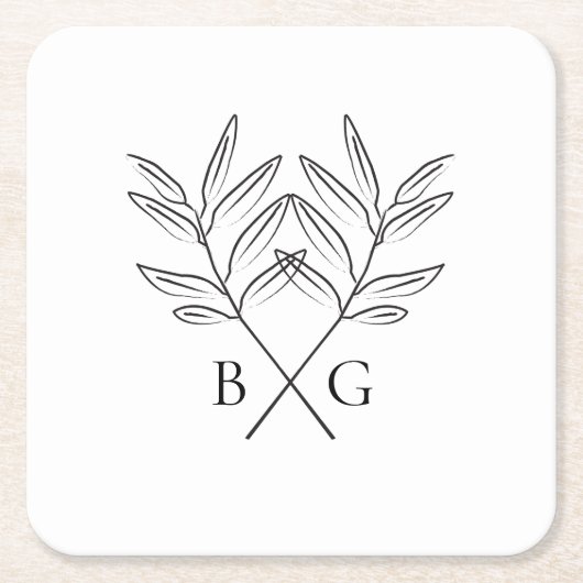 Minimalistische Botanische Rustieke Monogram Bruil Kartonnen Onderzetters (Voorkant)