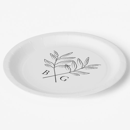 Minimalistische Botanische Rustieke Monogram Bruil Papieren Bordje (Gekanteld)