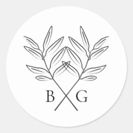 Minimalistische Botanische Rustieke Monogram Bruil Ronde Sticker