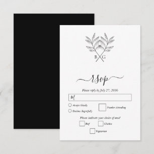 Minimalistische Botanische Rustieke Monogram Bruil RSVP Kaartje