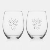 Minimalistische Botanische Rustieke Monogram Bruil Wijnglas Zonder Voet (Achterkant)