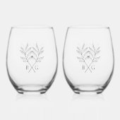 Minimalistische Botanische Rustieke Monogram Bruil Wijnglas Zonder Voet (Voorkant)