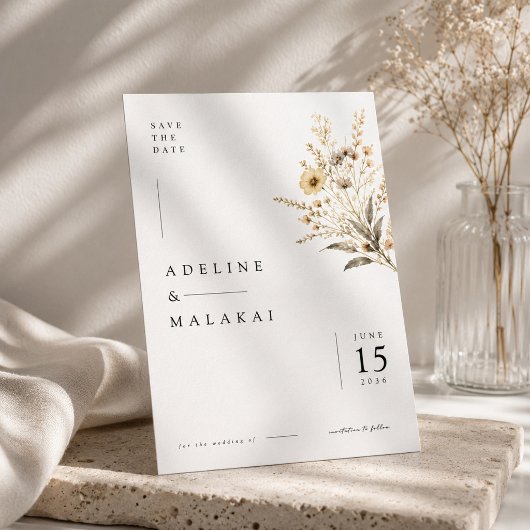 Minimalistische Botanische Save the Date Kaart.