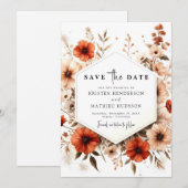 Minimalistische botanische terracotta bruiloft save the date (Voorkant / Achterkant)