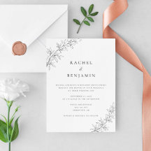 Minimalistische Botanische Trouw Elegante Zwart Wi
