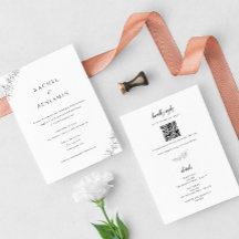 Minimalistische Botanische Trouwkaart Elegante QR 