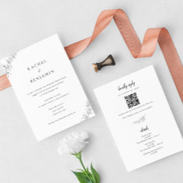 Minimalistische Botanische Trouwkaart Elegante QR  Kaart