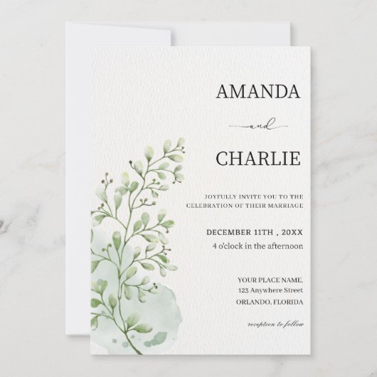 Minimalistische Botanische Trouwkaart Kaart (Voorkant)