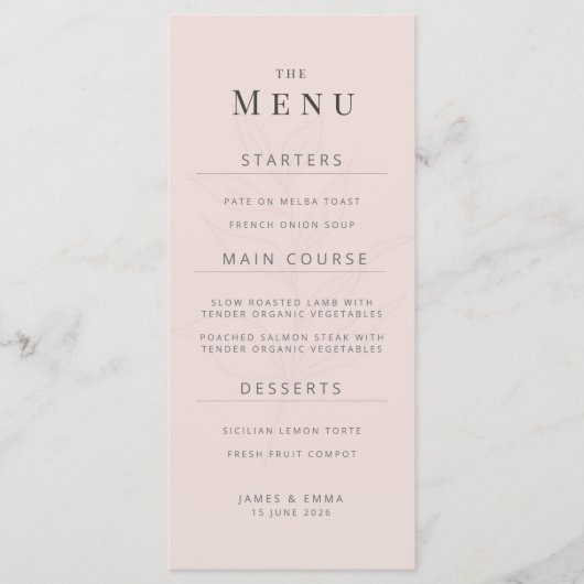 Minimalistische Botanische Trouwmenu | Warm Blos Menu (Voorkant)