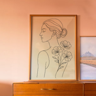 Minimalistische botanische vrouw lijnkunst afdruk poster