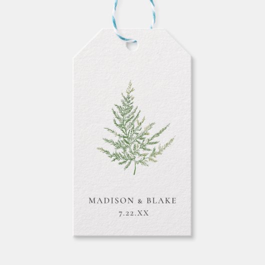 Minimalistische Botanische Waterverf Varen Bruilof Cadeaulabel (Voorkant)