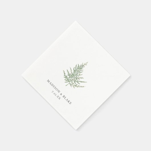 Minimalistische Botanische Waterverf Varen Bruilof Servet (Hoek)