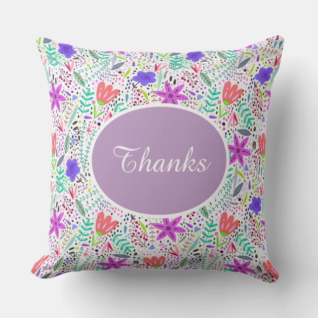 Minimalistische botanische wildbloem throw kussen (Voorkant)